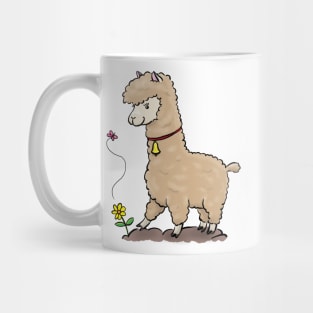 Cute alpaca and butterfly cartoon illustration Mug